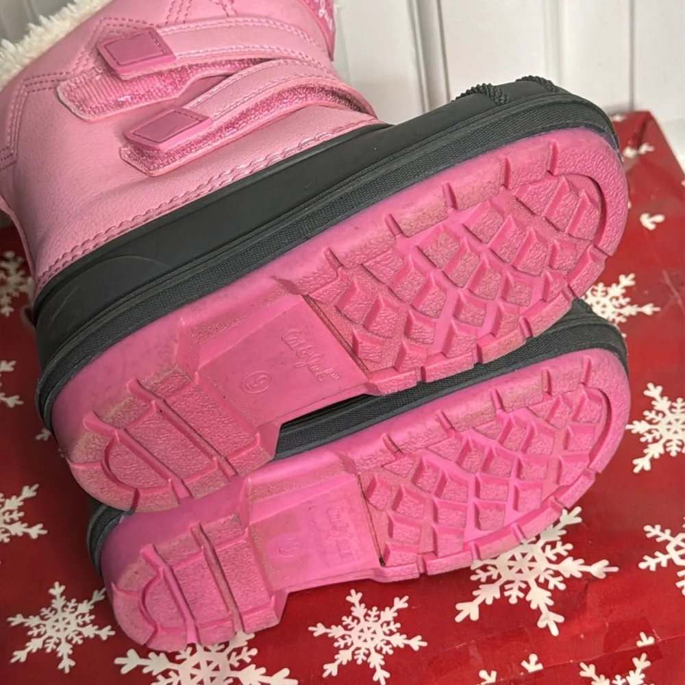 Cat & Jack Winter Waterproof Pink & Black Faux Fur Boots Size 9